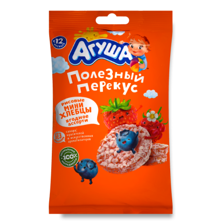 Хлебцы Рисовые Хрустящие Мини Для Детей от 12мес Ягодное Ассорти Агуша м/у 30г