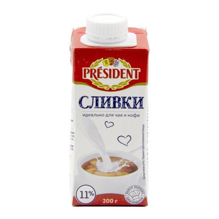 Сливки President 11% 200гр тт/б