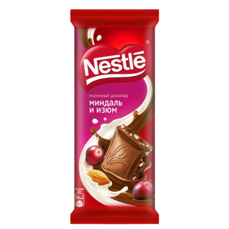Шоколад Nestle Молочный миндаль/изюм 82гр фл/п