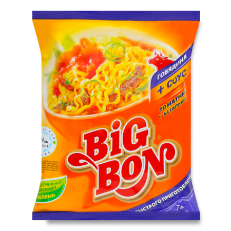 Лапша Big Bon говядина+соус Томатный с Базиликом 75гр п/п Лапша Big Bon говядина+соус Томатный с Базиликом 75гр п/п