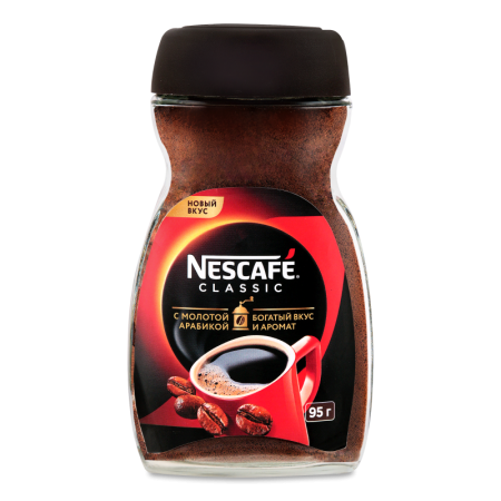 Кофе Натуральный Растворимый Порошкообразный с Добавлением Натурального Жареного Молотого Кофе Classic Nescafe с/б 95г
