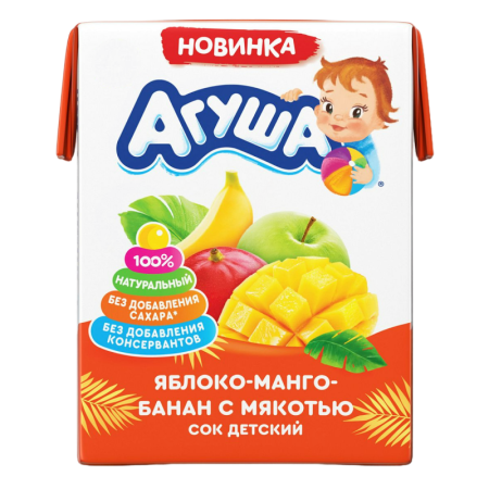 Сок Агуша яблоко/манго/банан с Мякотью 8мес+ 200мл Tba