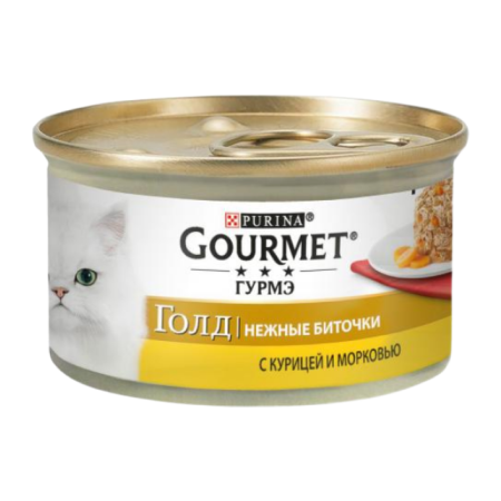 Корм Gourmet Gold д/кошек Нежные Биточки с Курицей и Морковью 85гр ж/б