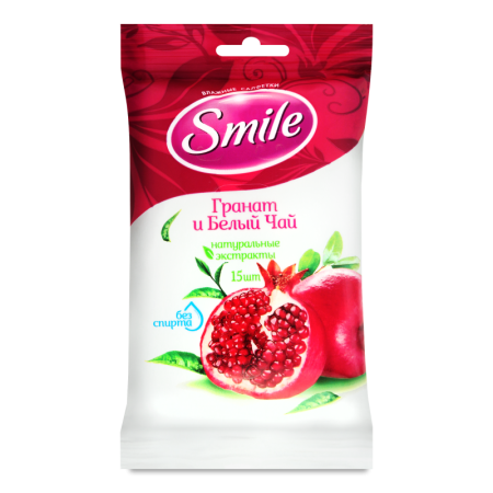 Салфетки Влажные Гранат и Белый Чай Smile 15шт