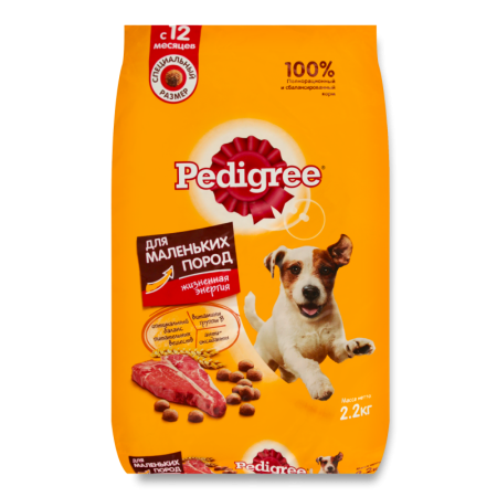 Корм Сухой Для Взрослых Собак Маленьких Пород Меньше 15кг с Говядиной Pedigree м/у 2.2кг