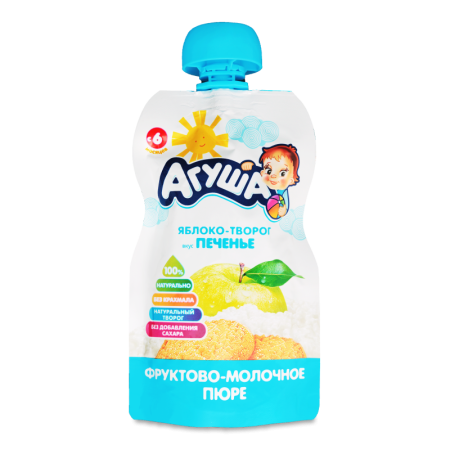 Пюре Для Детей от 6мес фруктово-молочное со Вкусом Печенья яблоко-творог Агуша д/п 90г
