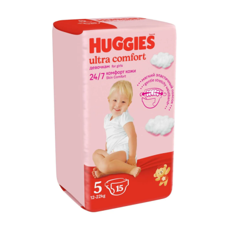 Подгузники Для Детей Одноразовые 12-22кг 5 Ultra Comfort Girl Huggies 15шт
