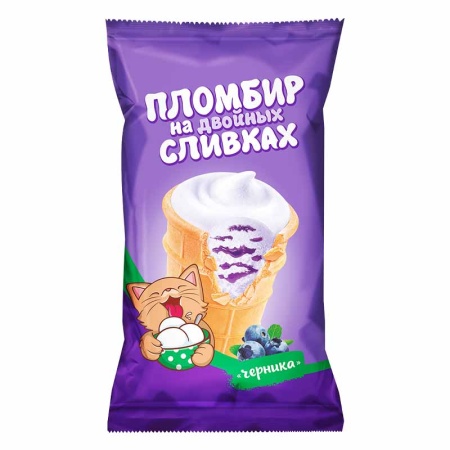 Мороженое Пломбир на Двойных Сливках Черника Вафельный Стакан 82 гр