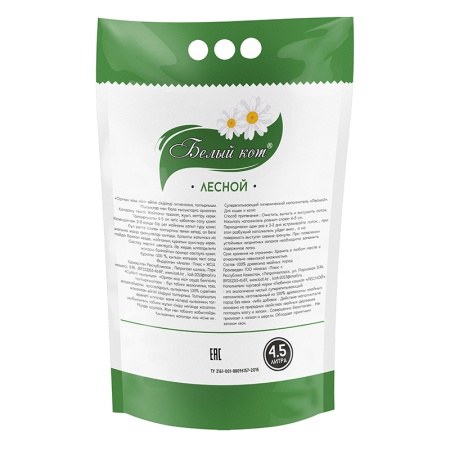 Наполнитель Белый Кот д/кошек Лесной 4,5л