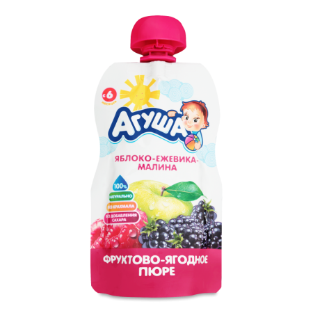 Пюре Для Детей от 6мес фруктово-ягодное яблоко-ежевика-малина Агуша д/п 90г