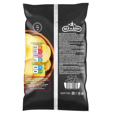 Чипсы Рифлёные Всё в Дом Картоф Сыр 150гр п/п