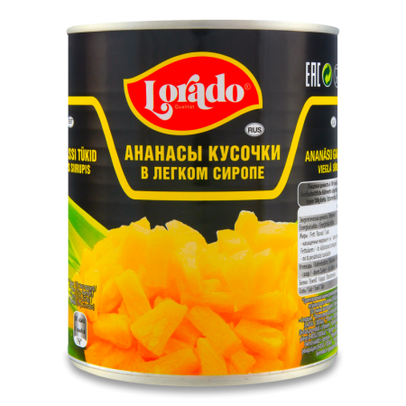 Ананасы Lorado Кусочками в Легком Сиропе 850мл ж/б
