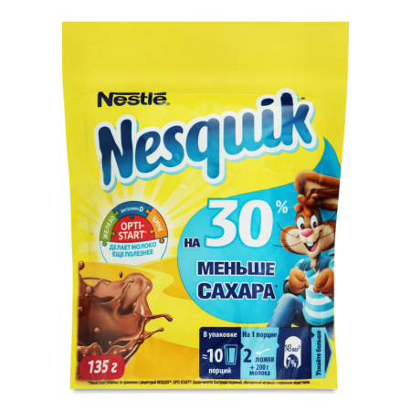 Какао Напиток Nestle Nesquik на 30% Меньше Сахара 135гр д/п