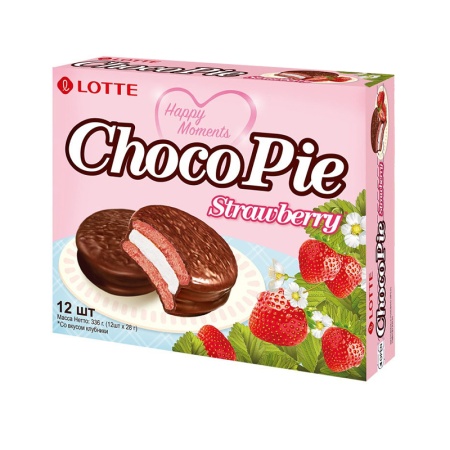 Печенье Lotte Chocolate Pie Прослоенное Глазированное Клубника 12шт 336гр Кор