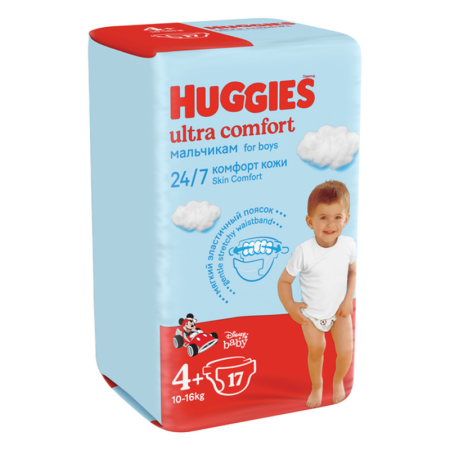 Подгузники Для Детей Одноразовые 10-16кг 4+ Ultra Comfort Boy Huggies 17шт