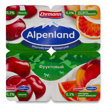 Продукт Йогуртный 0.3% Пастеризованный вишня+нектарин-дикий Апельсин Фруктовый Alpenland Ehrmann ст 4х95г