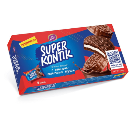 Печенье Сэндвич Super Kontik c Ванильно Сливочным Вкусом 150гр 6шт Кор