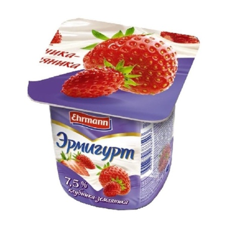 Йогурт Ehrmann Эрмигурт клуб/земляника 7,5% 110гр Стак