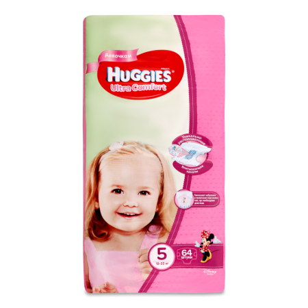 Подгузники Детские Одноразовые 12-22кг 5 Ultra Comfort Girl Huggies 64шт
