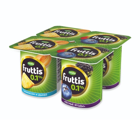 Йогурт Campina Fruttis Легкий ананас/дыня/лесная Ягода 0,1% 110гр Стак