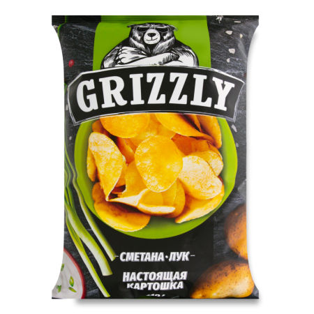 Чипсы Натуральные Картофельные сметана-лук Grizzly м/у 110г