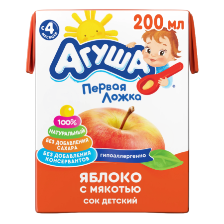 Сок Для Детей от 4мес с Мякотью Яблоко Агуша т/п 200мл
