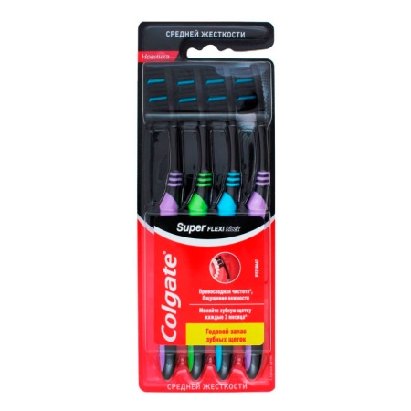 Щетка Зубная Colgate Super Flexi Black Средн Жесткости 4 шт бл/у