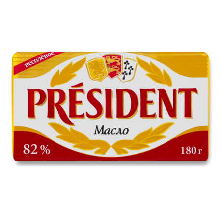 Масло 82% Кислосливочное Несолёное President м/у 180г Масло 82% Кислосливочное Несолёное President м/у 180г