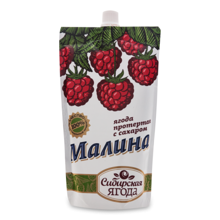 Малина Протертая с Сахаром Сибирская Ягода д/п 280г Малина Протертая с Сахаром Сибирская Ягода д/п 280г