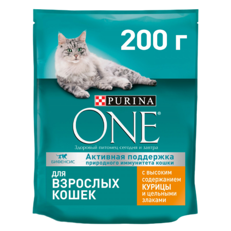 Корм Purina One д/взрослых Кошек курица/злаки 200гр стаб/б