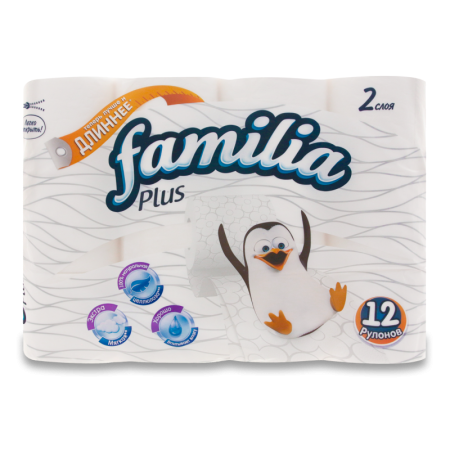 Бумага Туалетная 2-слойная Белая с Тиснением и Перфорацией Familia Plus 12шт