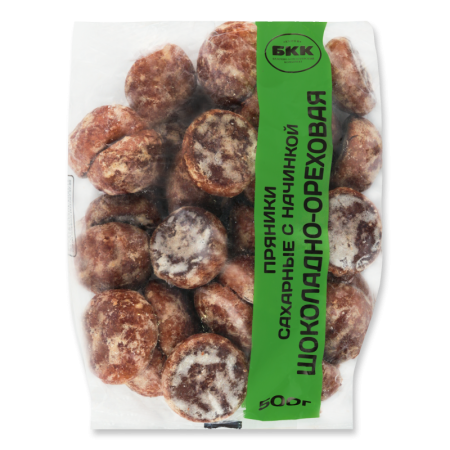 Пряники Заварные Глазированные с шоколадно-ореховой Начинкой Сахарные Бкк м/у 0.5кг
