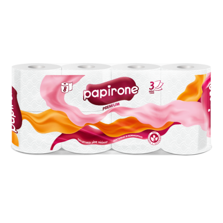 Бумага Туалетная 3 Слоя Premium Papirone 8шт