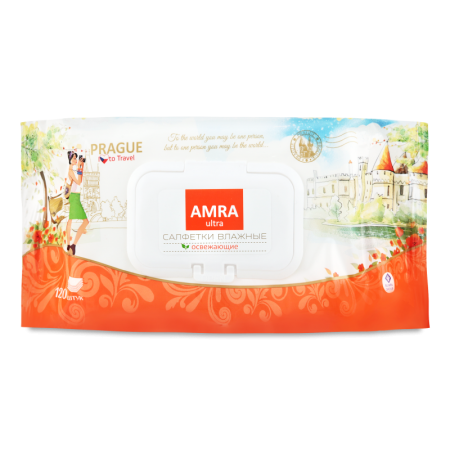 Салфетки Влажные Освежающие Prague Ultra Amra 120шт