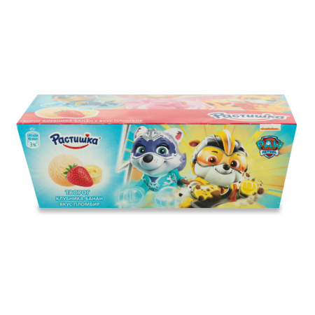 Творог 3.5% Для Детей от 3лет клубника-банан-пломбир Paw Patrol Растишка к/у 6x45г