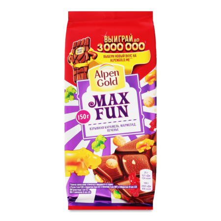 Шоколад Молочный Взрывная карамель, мармелад, Печенье Max Fun Alpen Gold м/у 150г