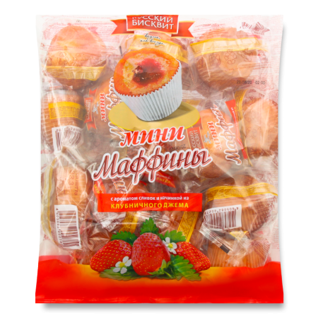 Маффины с Ароматом Сливок и Начинкой из Клубничного Джема Мини Русский Бисквит м/у 465г
