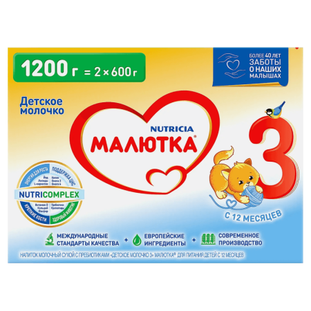 Смесь Малютка Детская Мол 3 с 12мес 1200гр Кор