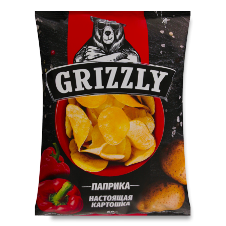 Чипсы Натуральные Картофельные Паприка Grizzly м/у 60г
