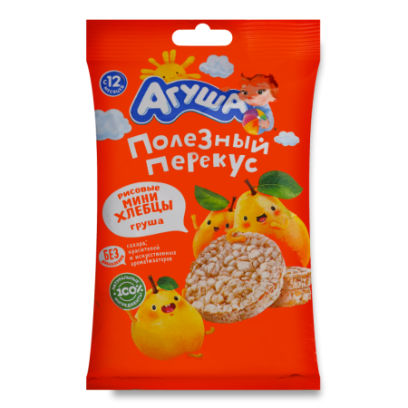 Хлебцы Рисовые Хрустящие Мини Для Детей от 12мес Груша Агуша м/у 30г