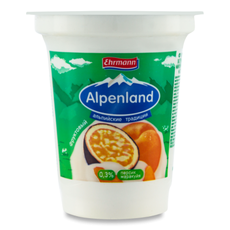 Продукт Йогуртный 0.3% Пастеризованный с Персиком и Маракуйей Фруктовый Alpenland Ehrmann ст 320г