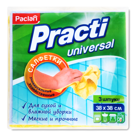 Салфетки Для Уборки 38х38см Universal Practi Paclan 3шт Салфетки Для Уборки 38х38см Universal Practi Paclan 3шт