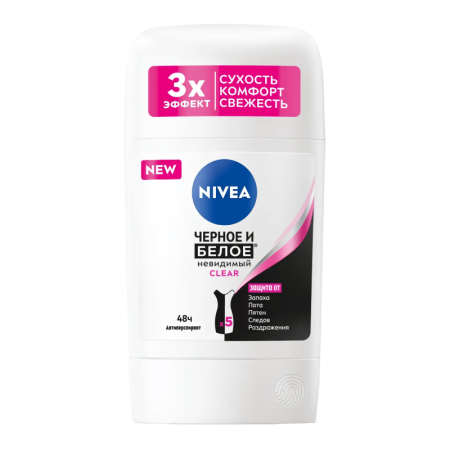 Антиперспирант Nivea Черное и Белое Невидимый Clear 48ч 50мл Стик