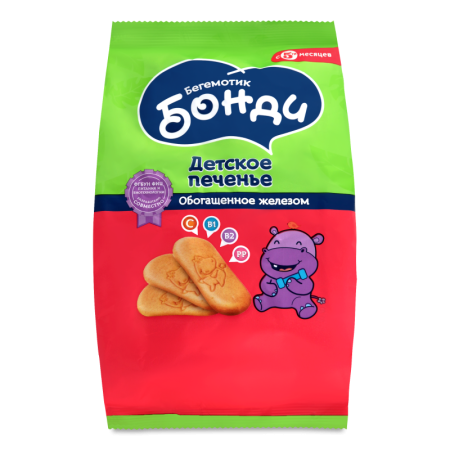 Печенье Для Детей от 5мес Обогащенное Железом Бегемотик Бонди м/у 180г