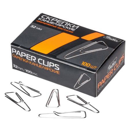 Скрепки Hatber Канцелярские Треугольные 32мм 100шт Кор