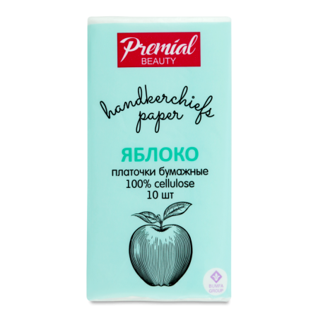 Платочки Бумажные Трехслойные Яблоко Beauty Premial 10шт