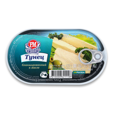 Тунец Бланшированный в Масле Рыбное Меню ж/б 175г