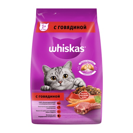 Корм Whiskas д/кошек Подушечки Паштет Говядина 1,9кг стаб/б