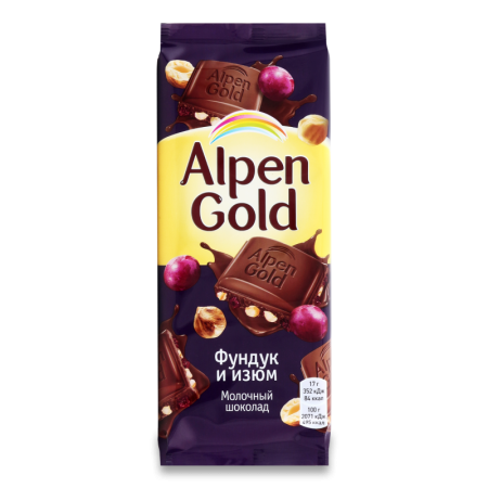 Шоколад Молочный с Фундуком и Изюмом Alpen Gold м/у 85г
