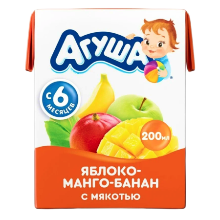 Сок Агуша яблоко/манго/банан с Мякотью 8мес+ 200мл Tba